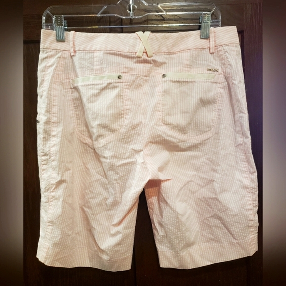RLX Ralph Lauren Women's Bermuda Golf Shorts White w/ Light Pink Stripes Size 6 - Picture 2 of 4
